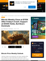 Bitcoin Weekly Close At $115K After Friday's Crash: Support At $105K Holds, But Bears Dominate