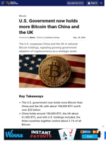 U.S. Government now holds more Bitcoin than China and the UK