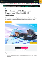 Ethereum's ‘Biggest Loser’ Takes Another $36.4M Hit as ETH Loses $4K