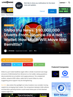 Shiba Inu News: $90,000,000 Diverts From Binance To A Hot Wallet: How Much Will Move Into Remittix? | Live Bitcoin News