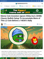 Meme Coin Investors Ignore Shiba Inu’s (SHIB) Classic Bullish Setup To Accumulate More of This L2 Coin Before a 14836% Rally