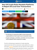 UK Crypto Rules Mandate Platforms to Report User Transaction