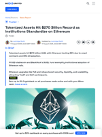 Institutions Choose Ethereum for Tokenized Assets, AuM at $270B