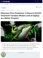 Ethereum Predicted To Reach $6,000 As Cardano Whales Eye Digitap's Potential