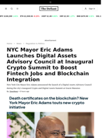 NYC Mayor Eric Adams Launches Digital Assets Advisory Council at Inaugural Crypto Summit to Boost Fintech Jobs and Blockchain Integration - 