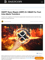 SWIFT Eyes Ripple (XRP) Or HBAR For Fast Inter-Bank Transfers - DailyCoin