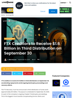 FTX Creditors to Receive $1.6 Billion in Third Distribution on September 30 | Live Bitcoin News