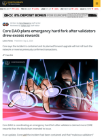 Core DAO Plans Hard Fork Over Excess Validator Rewards