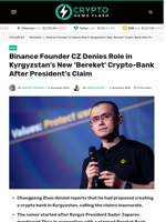 Binance Founder CZ Denies Role in Kyrgyzstan’s New ‘Bereket’ Crypto-Bank After President’s Claim - Crypto News Flash