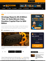 Strategy Reports $5.8 Billion Year-to-Date Bitcoin Gain, Doubles Capital Plan To $84 Billion