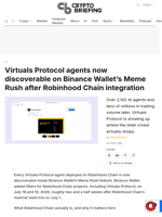 Virtuals Protocol agents now discoverable on Binance Wallet's Meme Rush after Robinhood Chain integration