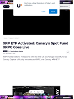 XRP ETF Activated: Canary's Spot Fund XRPC Goes Live - U.Today