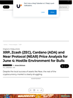 XRP, Zcash (ZEC), Cardano (ADA) and Near Protocol (NEAR) Price Analysis for June 4: Hostile Environment for Bulls - U.Today