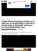 Crypto Market Prediction: Shiba Inu to Add Zero or Hit $0.00002? Is Bitcoin in Stealth Rally to $120,000? Ethereum Can Start $5,000 Rally Here - U.Today