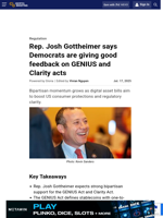 Rep. Josh Gottheimer says Democrats are giving good feedback on GENIUS and Clarity acts