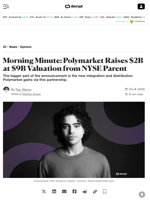 Morning Minute: Polymarket Raises $2B at $9B Valuation from NYSE Parent - Decrypt