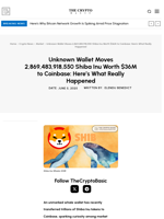 Unknown Wallet Moves 2,869,483,918,550 Shiba Inu Worth $36M to Coinbase: Here’s What Really Happened