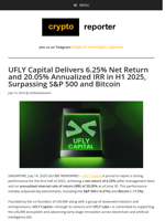 UFLY Capital Delivers 6.25% Net Return and 20.05% Annualized IRR in H1 2025, Surpassing S&P 500 and Bitcoin