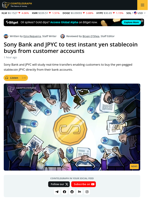 Sony Bank Signs MOU to Integrate Yen Stablecoin JPYC