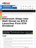 Ethereum Steps Into Wall Street as BTCS Launches First ETH Dividend - The Crypto News Wire