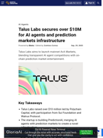 Talus Labs secures over $10M for AI agents and prediction markets infrastructure