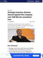 Investors dismiss lawsuit against Strategy over $6B Bitcoin unrealized loss