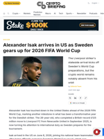 Alexander Isak arrives in US as Sweden gears up for 2026 FIFA World Cup