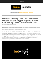 Online Gambling Sites USA: BetWhale Unveils Instant Crypto Payouts & New Real Money Casino Bonuses for 2025