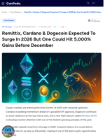 Remittix, Cardano & Dogecoin Expected To Surge In 2026 But One Could Hit 5,000% Gains Before December