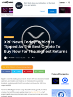XRP News Today: Which Is Tipped As The Best Crypto To Buy Now For The Highest Returns | Live Bitcoin News