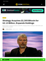 Strategy Acquires 22,305 Bitcoin for $2.13 Billion, Expands Holdings - CoinCentral