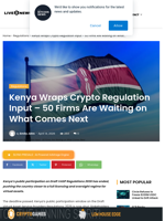 Kenya Wraps Crypto Regulation Input - 50 Firms Are Waiting on What Comes Next | Live Bitcoin News