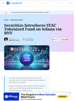 Securitize Expands STAC Tokenized AAA CLO Fund to Solana