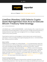 LiveOne (Nasdaq: LVO) Selects Crypto Asset Management Firm Arca to Execute Bitcoin Treasury Yield Strategy