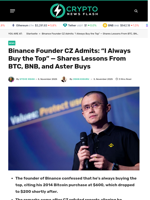 Binance Founder CZ Admits: “I Always Buy the Top” — Shares Lessons From BTC, BNB, and Aster Buys - Crypto News Flash