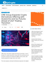 CME Group Expands Crypto Derivatives Offering with Avalanche and Sui Futures Ahead of 24/7 Trading Transition ⋆ ZyCrypto