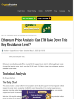 Ethereum Price Analysis: Can ETH Take Down This Key Resistance Level?