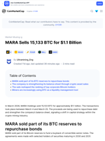 MARA Sells 15,133 BTC for $1.1 Billion: Guest Post by Ultramining_Eng | CoinMarketCap