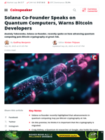 Solana Co-Founder Speaks on Quantum Computers, Warns Bitcoin Developers - Coinspeaker