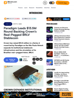 Paradigm Leads $13.5M Round Backing Crown’s Real-Pegged BRLV Stablecoin – Crypto News Bitcoin News