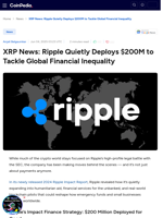 XRP News: Ripple Quietly Deploys $200M to Tackle Global Financial Inequality