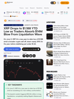 XRP Drops to $1.188 YTD Low as Traders Absorb $14M Blow From Liquidation Wave
