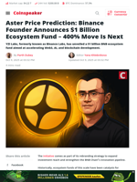 Aster Price Prediction: Binance Founder Announces $1 Billion Ecosystem Fund – 400% Move Is Next - Coinspeaker