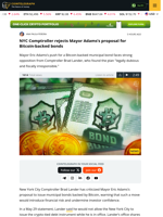 NYC Comptroller rejects Mayor Adams’s proposal for Bitcoin-backed bonds
