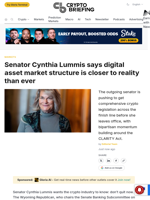 Senator Cynthia Lummis says digital asset market structure is closer to reality than ever