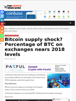Bitcoin supply shock? Percentage of BTC on exchanges nears 2018 levels - The Crypto News Wire