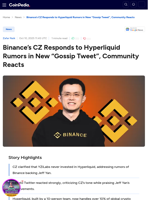 Binance’s CZ Responds to Hyperliquid Rumors in New “Gossip Tweet”, Community Reacts