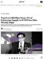 Tom Lee’s BitMine Nears 4% of Ethereum Supply as ETH Price Hits Weekly High - Decrypt