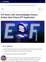 ETF News: SEC Acknowledges Invesco Galaxy Spot Solana ETF Application