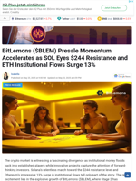 BitLemons ($BLEM) Presale Momentum Accelerates as SOL Eyes $244 Resistance and ETH Institutional Flows Surge 13%